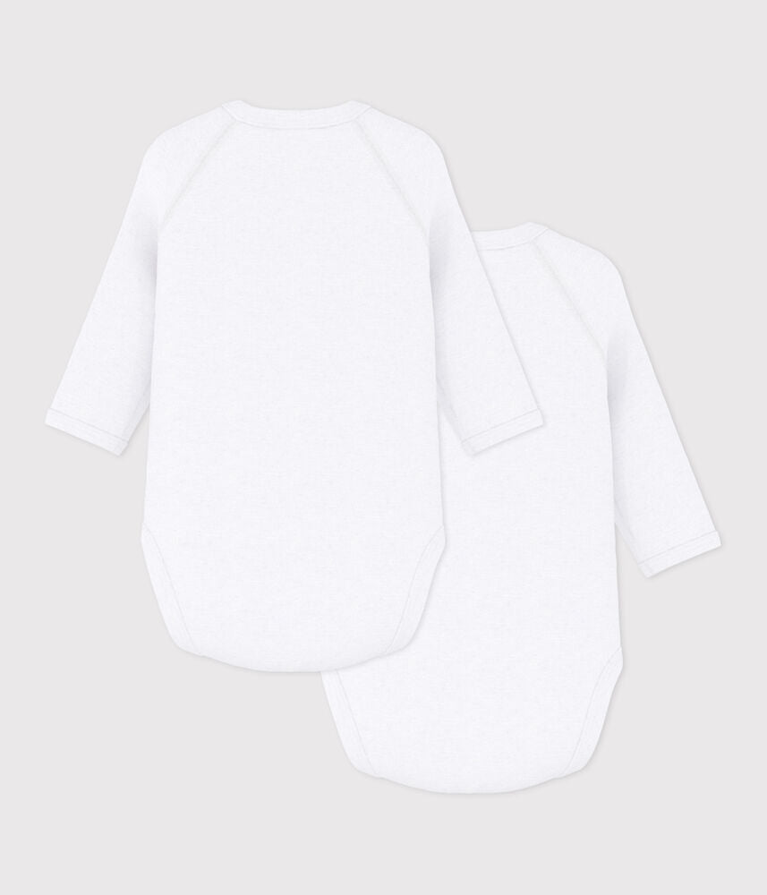 Lot de bodies croisés manches longues bébé en coton uni