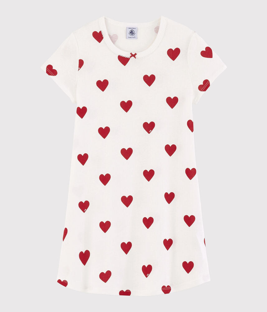 Chemise de nuit enfant en coton imprimé cœurs