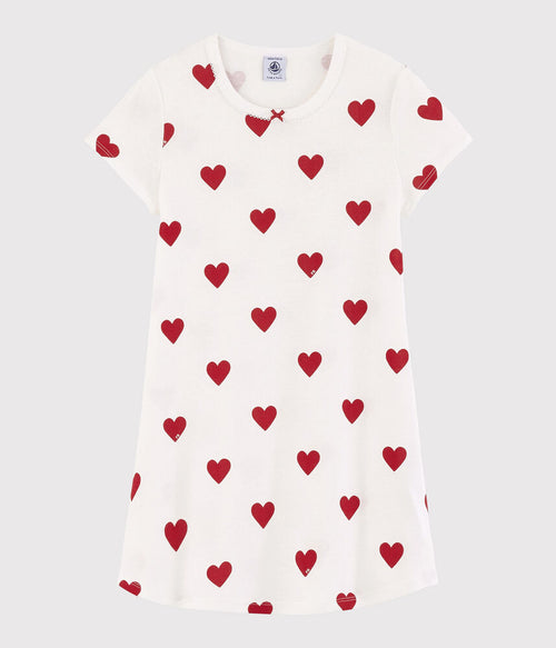 Chemise de nuit enfant en coton imprimé cœurs
