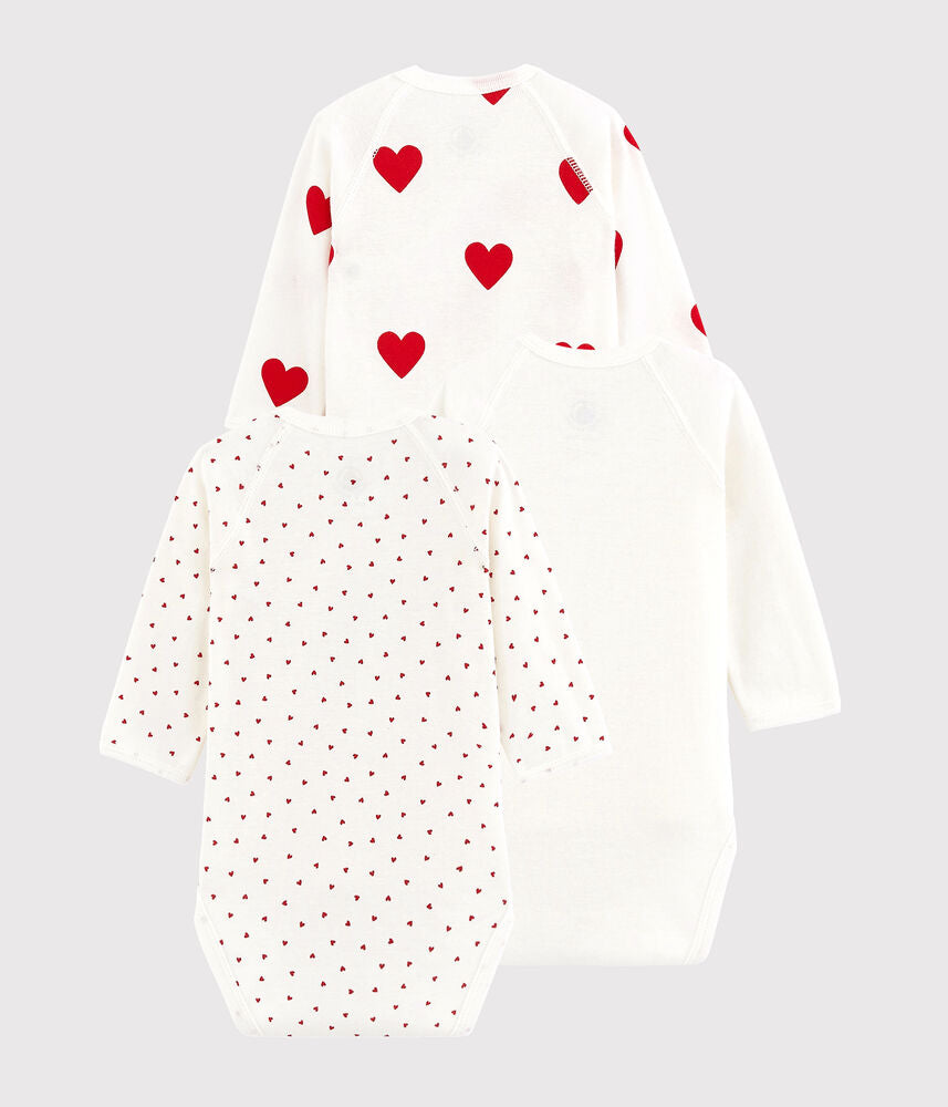 Lot de bodies croisés manches longues bébé mixte en coton imprimé coeur