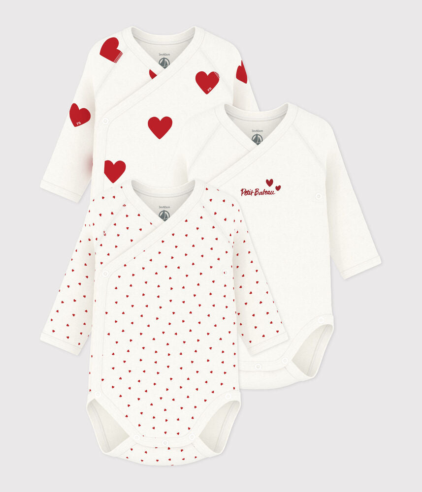 Lot de bodies croisés manches longues bébé mixte en coton imprimé coeur
