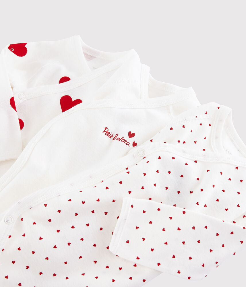 Lot de bodies croisés manches longues bébé mixte en coton imprimé coeur
