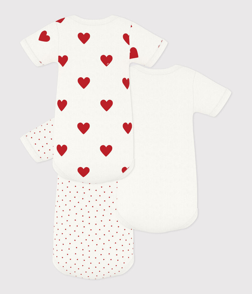 Lot de bodies manches courtes bébé en coton à cœurs rouges