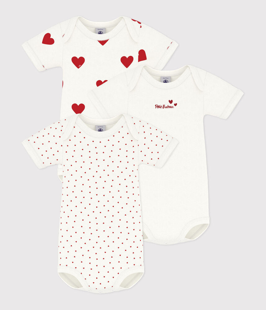 Lot de bodies manches courtes bébé en coton à cœurs rouges