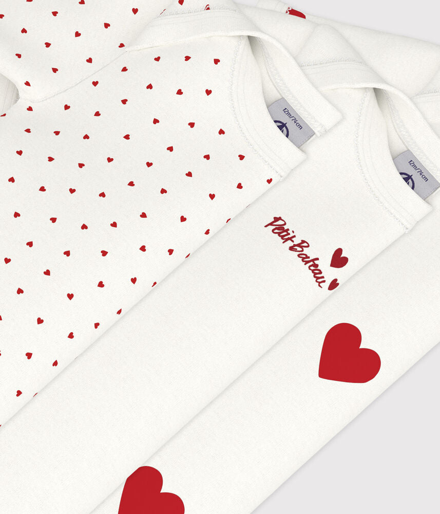 Lot de bodies manches courtes bébé en coton à cœurs rouges