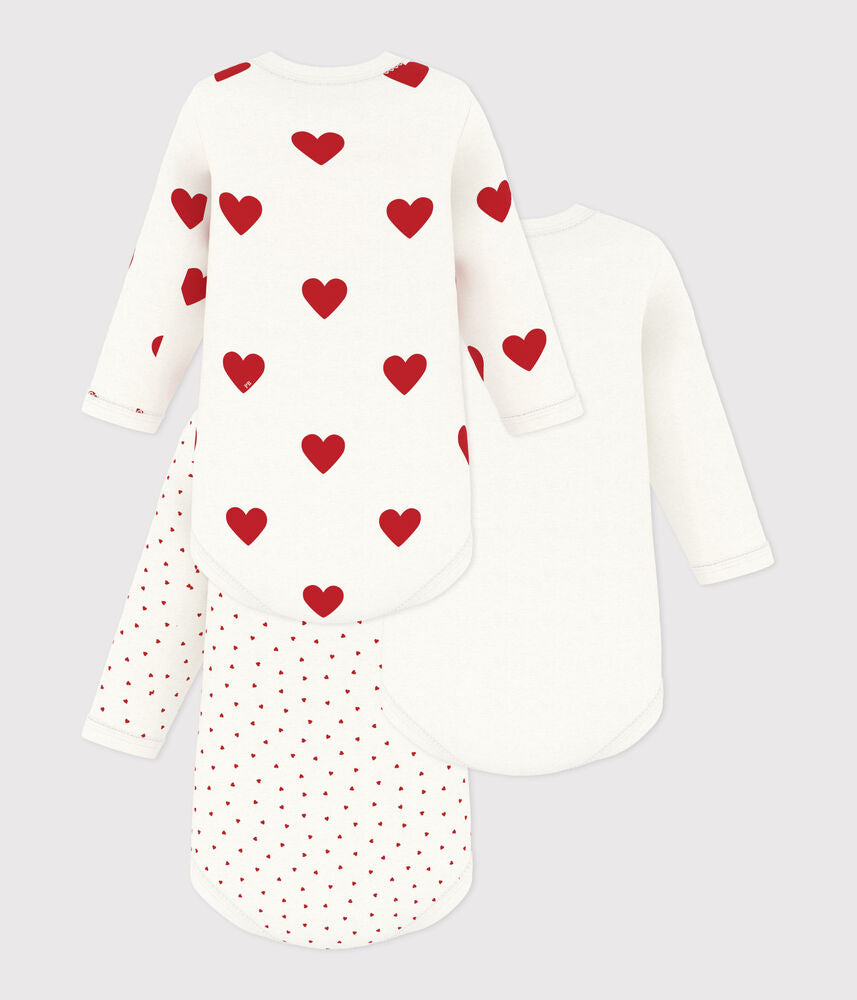 Lot de bodies manches longues cœur bébé en coton