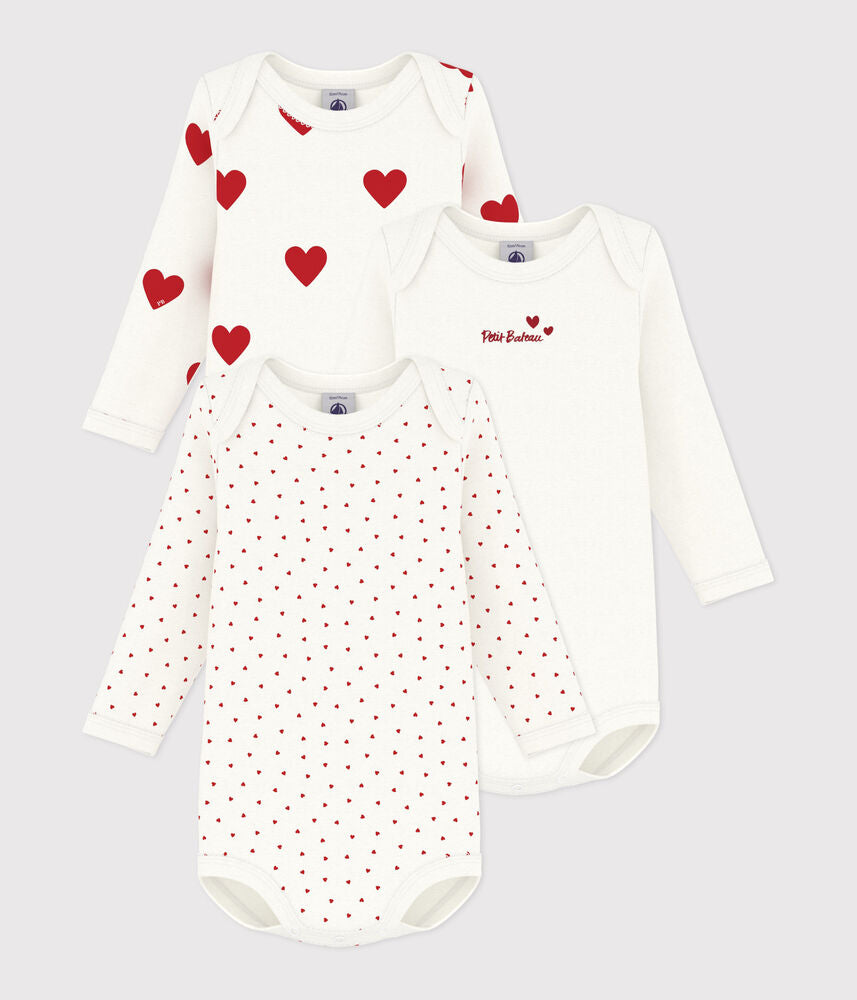 Lot de bodies manches longues cœur bébé en coton