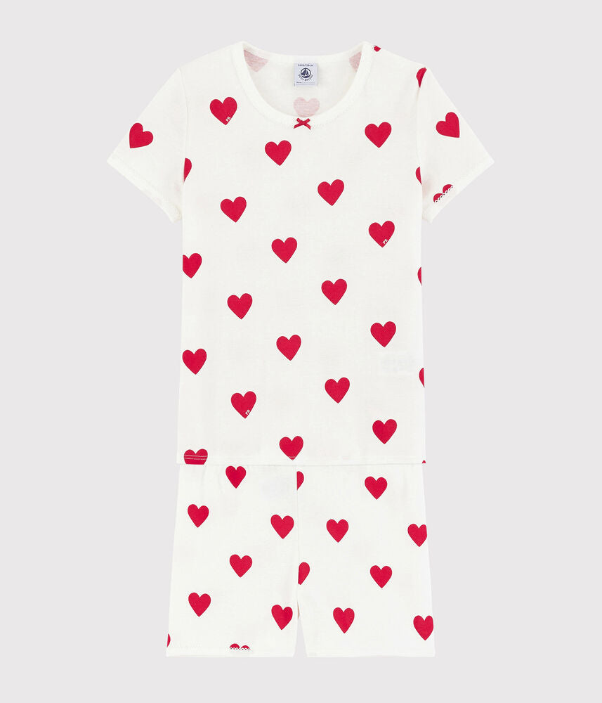 Pyjama short enfant en coton imprimé cœurs