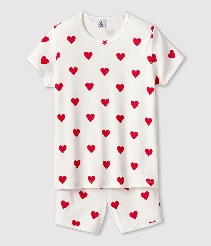 Pyjama short enfant en coton imprimé cœurs