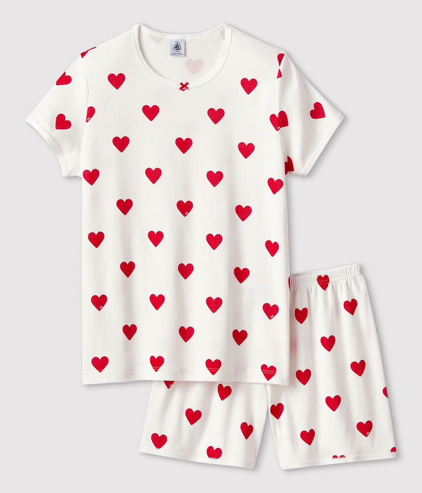 Pyjama short enfant en coton imprimé cœurs