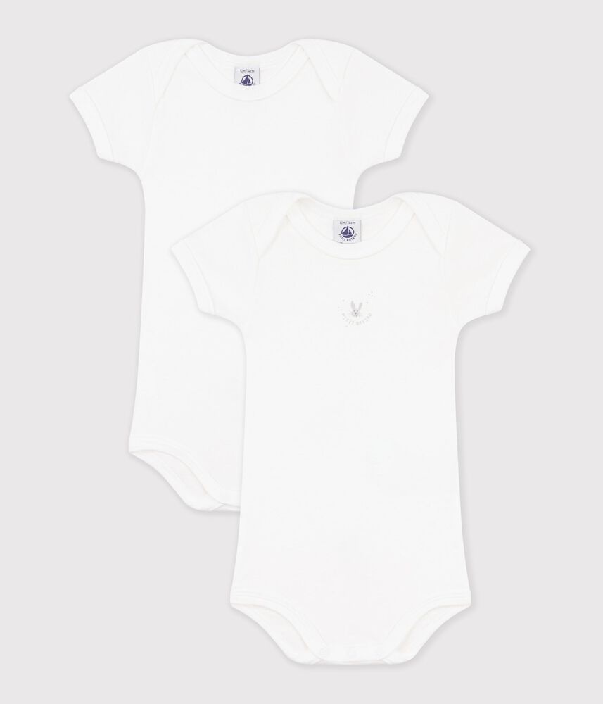 Lot de 2 bodies blancs manches courtes bébé