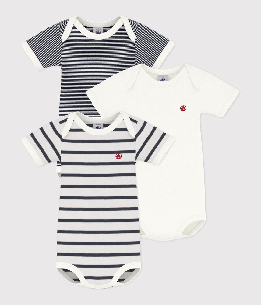 Lot de bodies manches courtes bébé en coton à rayures