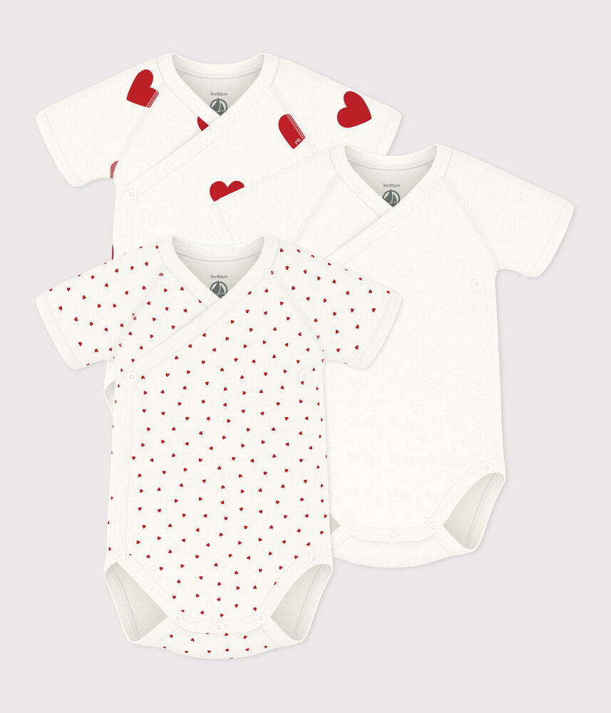 Lot de bodies croisés manches courtes bébé mixte en coton imprimé coeur