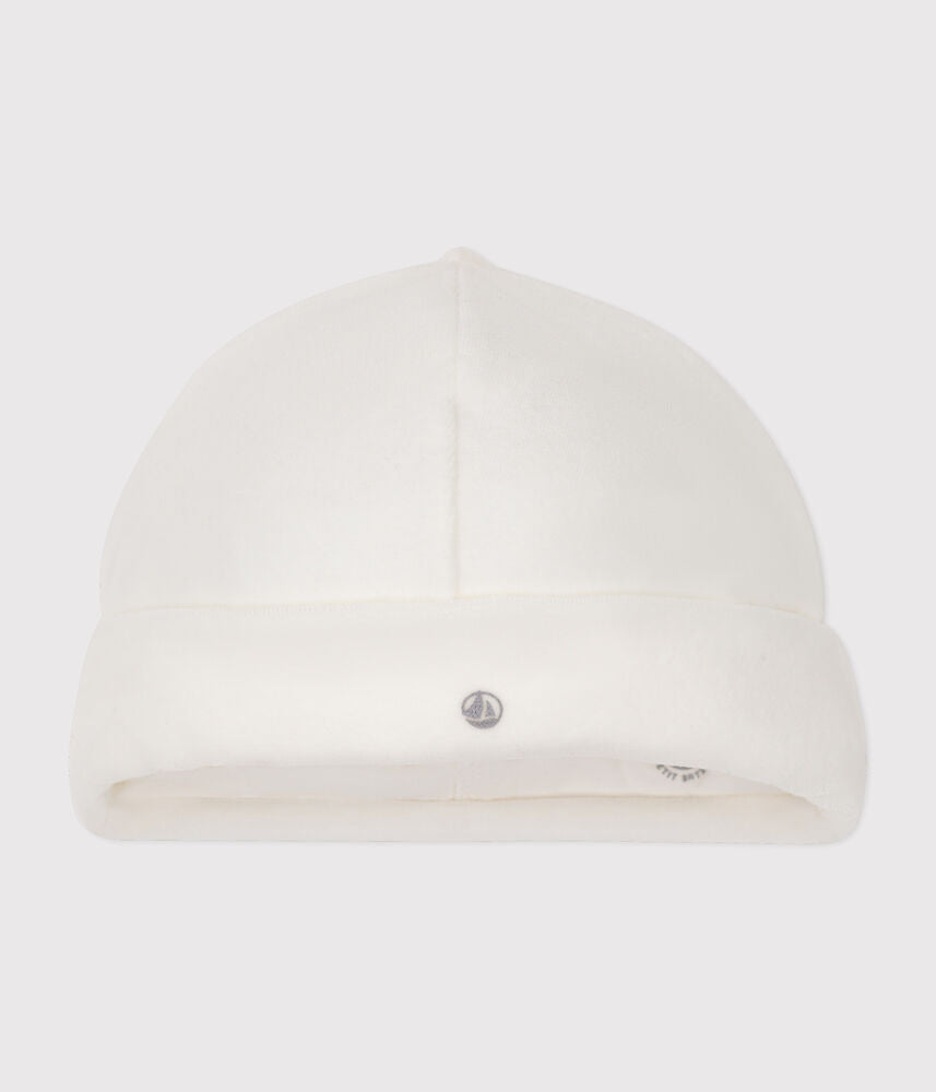 Bonnet naissance bébé en velours uni en coton