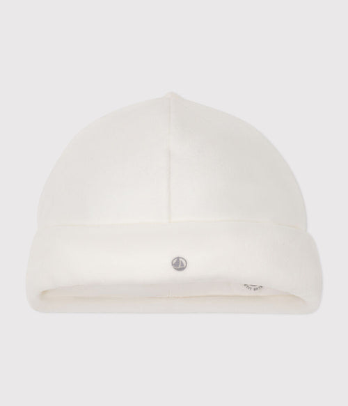 Bonnet naissance bébé en velours uni en coton