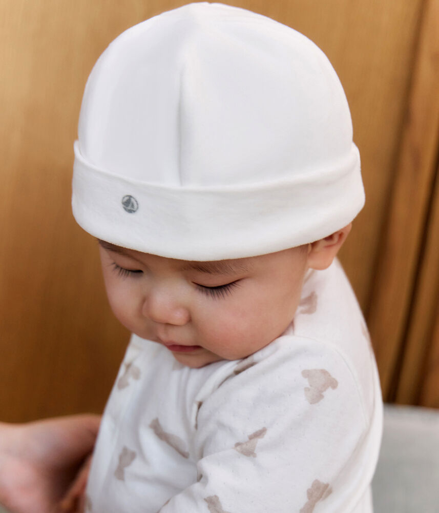 Bonnet naissance bébé en velours uni en coton