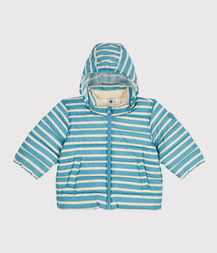 Doudoune rayée capuche rétractable bébé