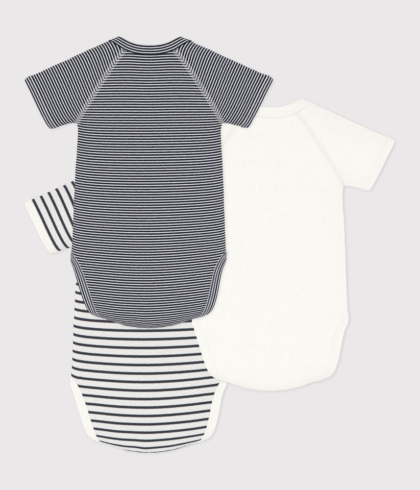 LOT DE 3 BODIES CROISÉS MANCHES COURTES RAYURES BÉBÉ EN COTON