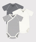LOT DE 3 BODIES CROISÉS MANCHES COURTES RAYURES BÉBÉ EN COTON