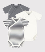 LOT DE 3 BODIES CROISÉS MANCHES COURTES RAYURES BÉBÉ EN COTON
