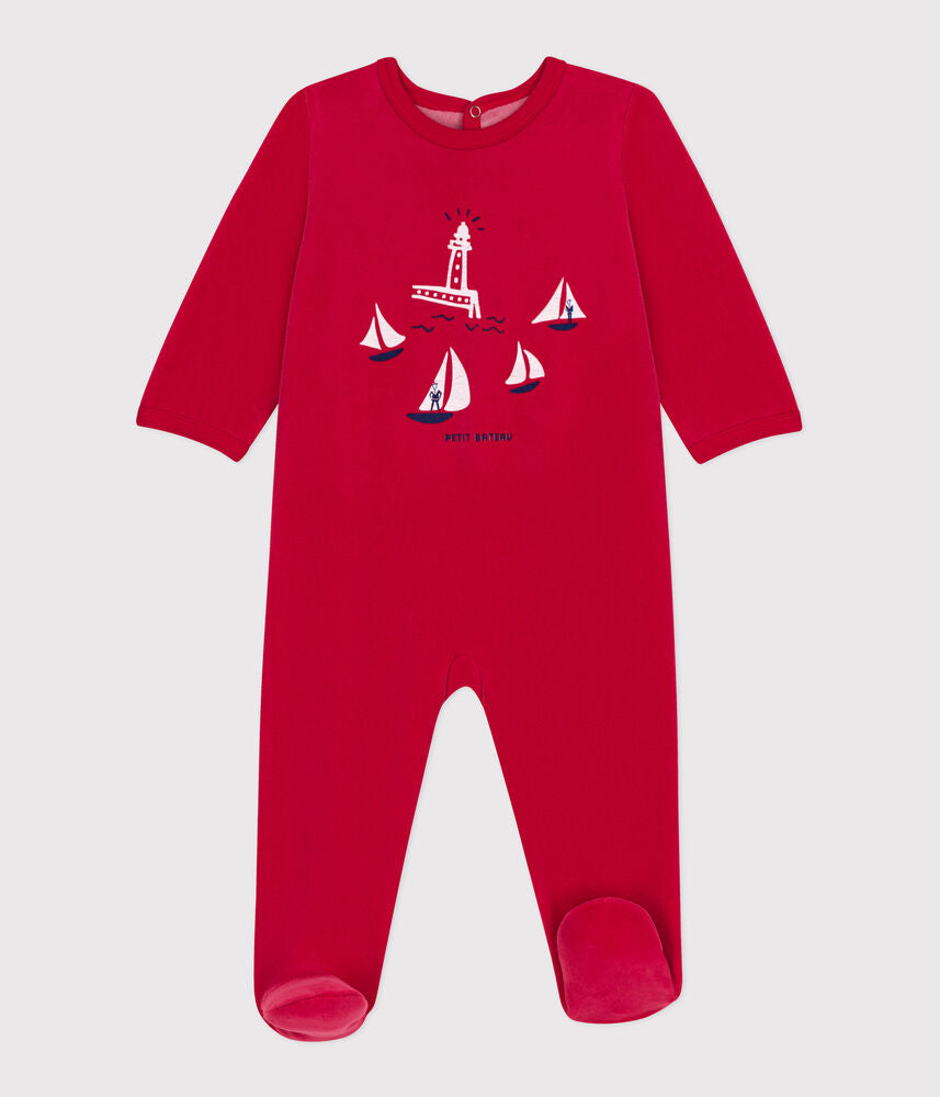 Pyjama bébé en velours ouverture au dos