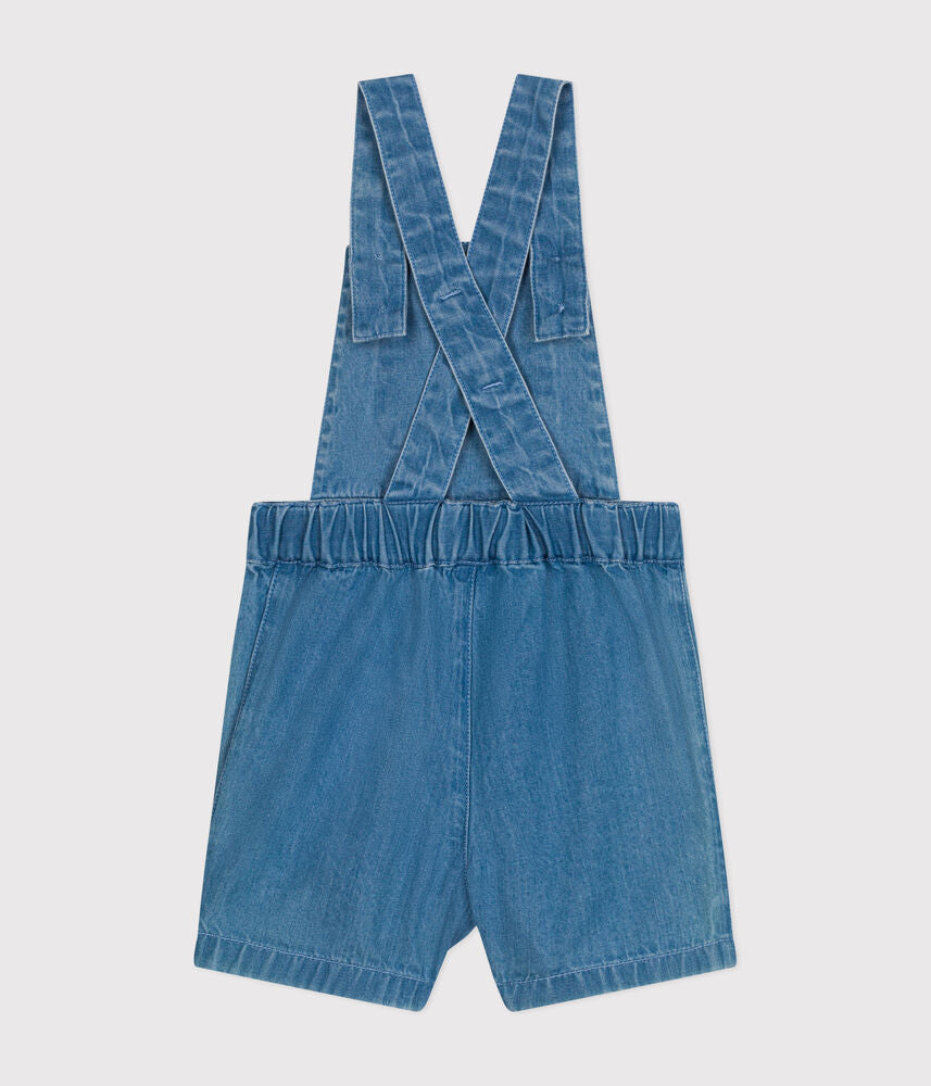 Salopette courte en denim léger bébé