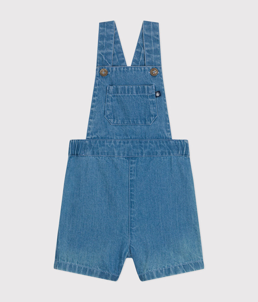 Salopette courte en denim léger bébé