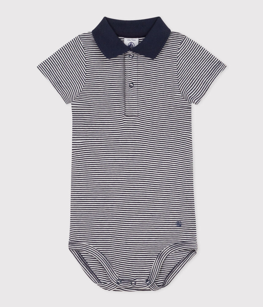 Body manches courtes col polo en coton rayé bébé