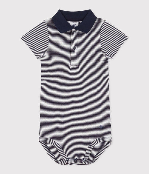 Body manches courtes col polo en coton rayé bébé