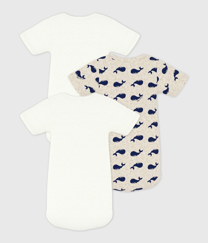 Lot de 3 bodies manches courtes baleines en coton