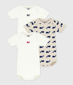Lot de 3 bodies manches courtes baleines en coton