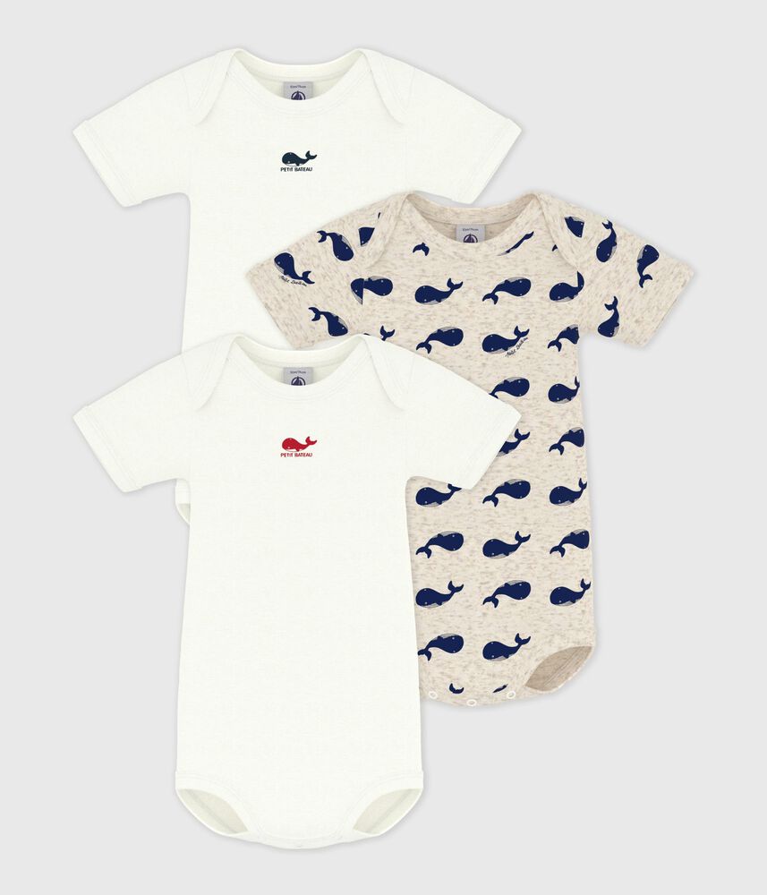 Lot de 3 bodies manches courtes baleines en coton