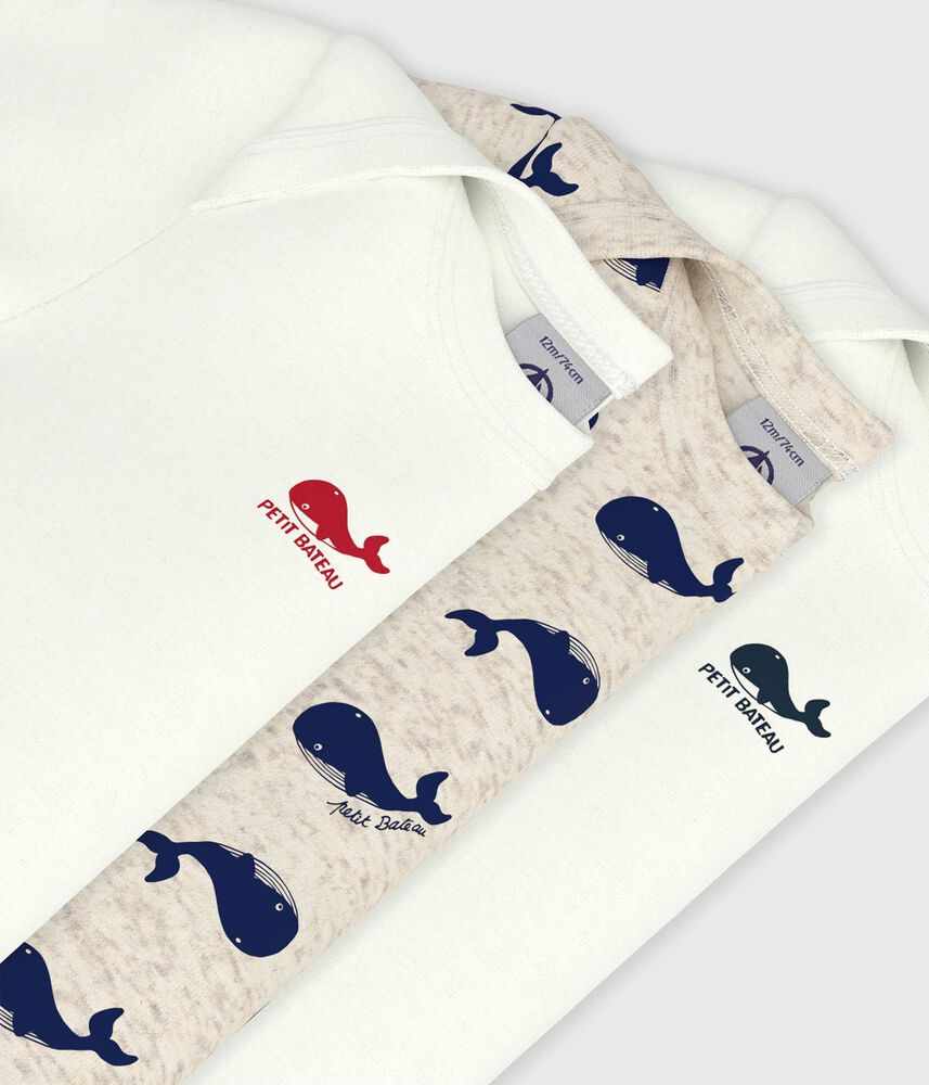 Lot de 3 bodies manches courtes baleines en coton